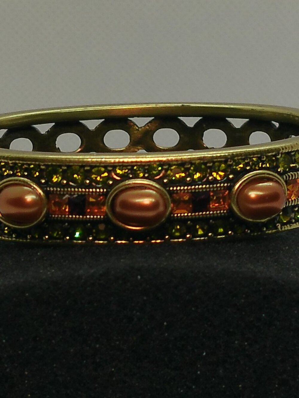 Heidi Daus Swarovski Rhinestone Faux Pearl Hinge Bangle Bracelet